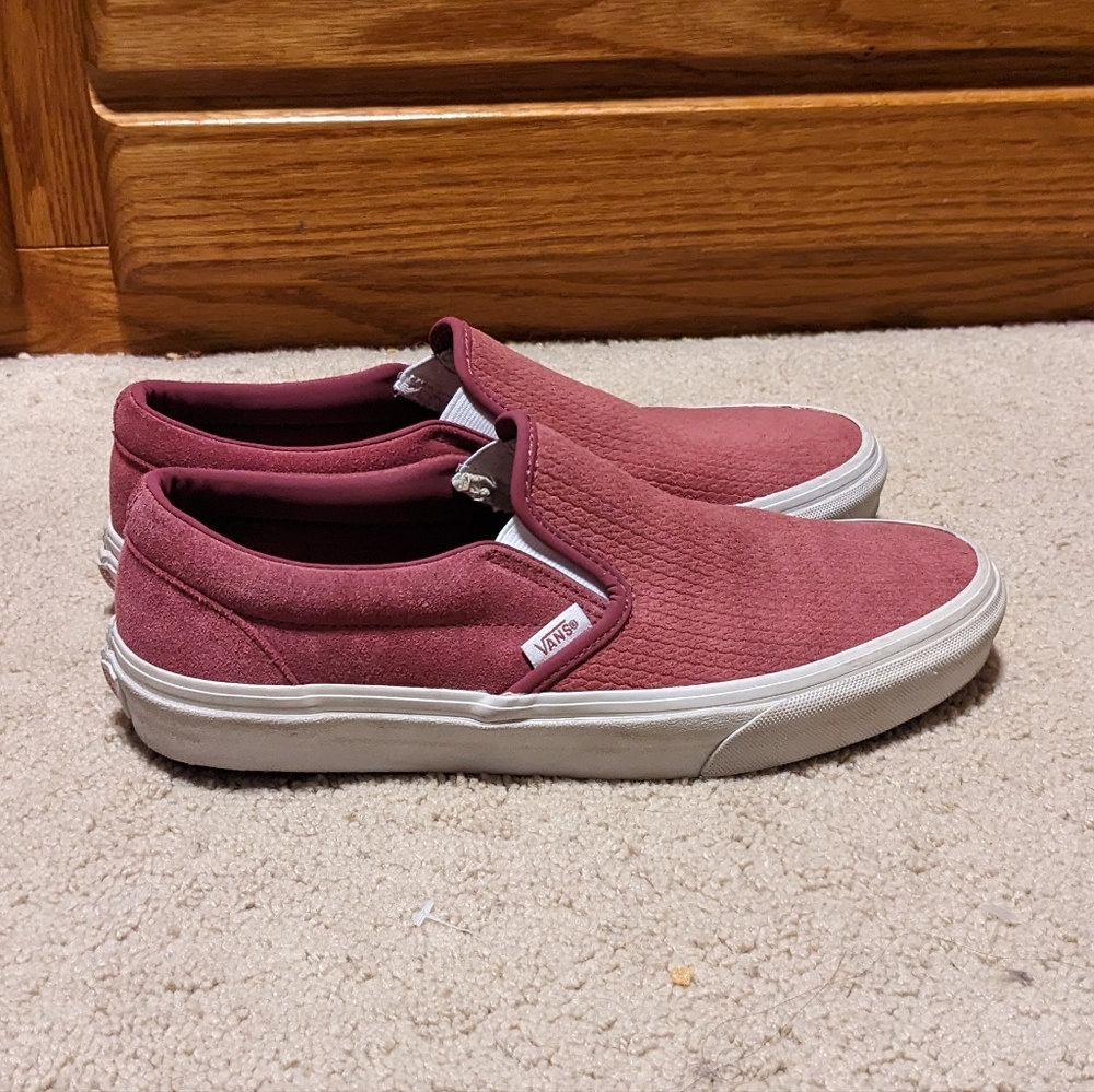 Vans Custom Slip On Maroon Patterned Suede W9 M7.5 - image 3